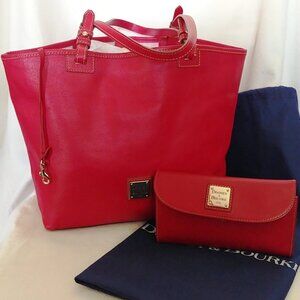 Dooney & Bourke Med East/West Tote & Wallet Bright Red Bundle EUC